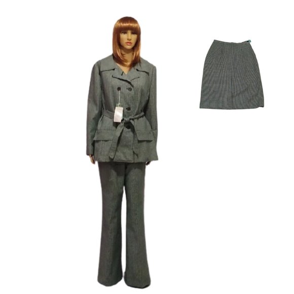Vintage Pants - Vintage Deadstock 60s Terry Hill Tweed Suit Bell Bottoms Skirt Blazer